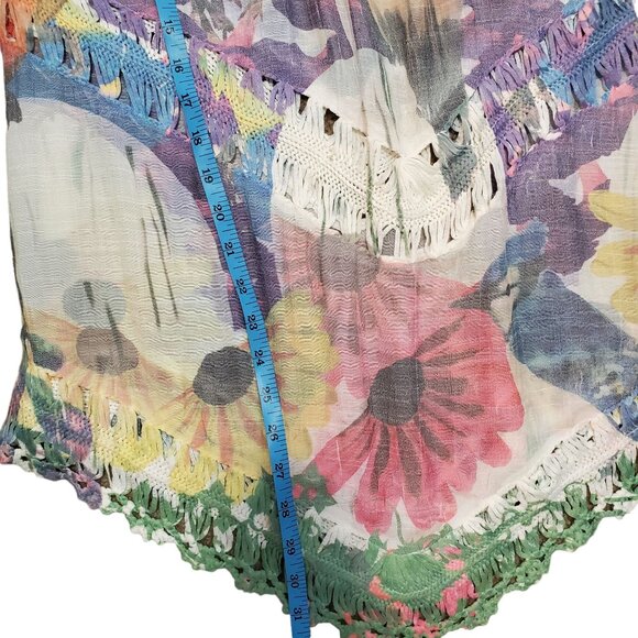 Rain Womens XL Rainbow Boho Floral Crochet Tunic Beach Bathingsuit Coverup - Picture 9 of 11